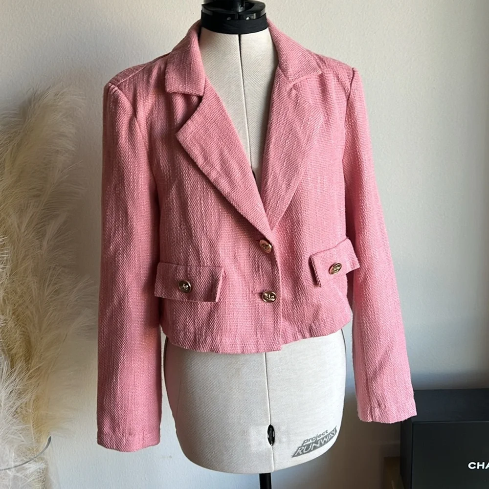 Upcycled Pink Tweed Cropped Blazer